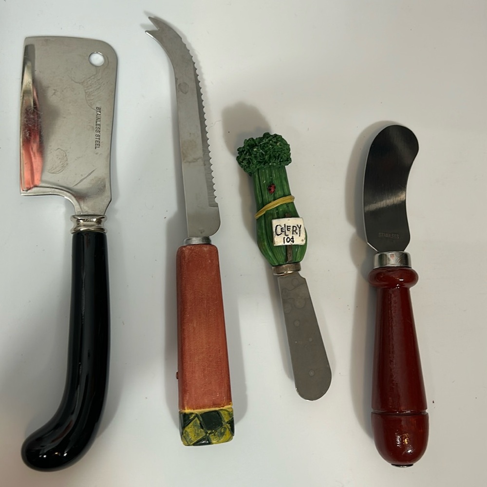 Set of 4 vintage cheese, meat, spread knife decorative cute for serving utensils